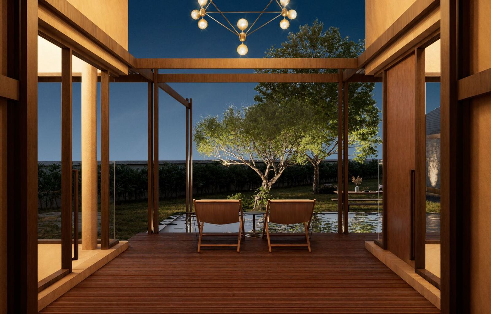 Open pavilion at night